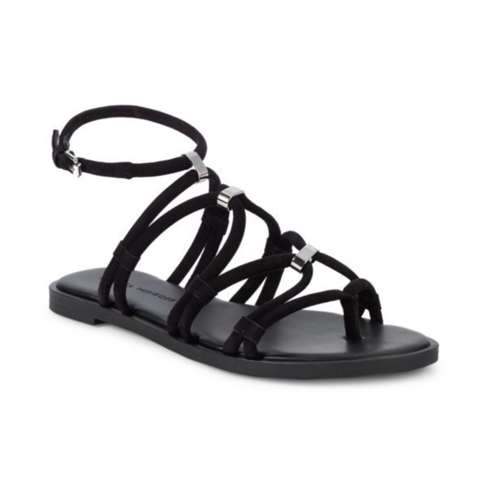 NIB Rebecca Minkoff Sarle Black Strappy Sandals Minimalist Suede Capsule Size 9